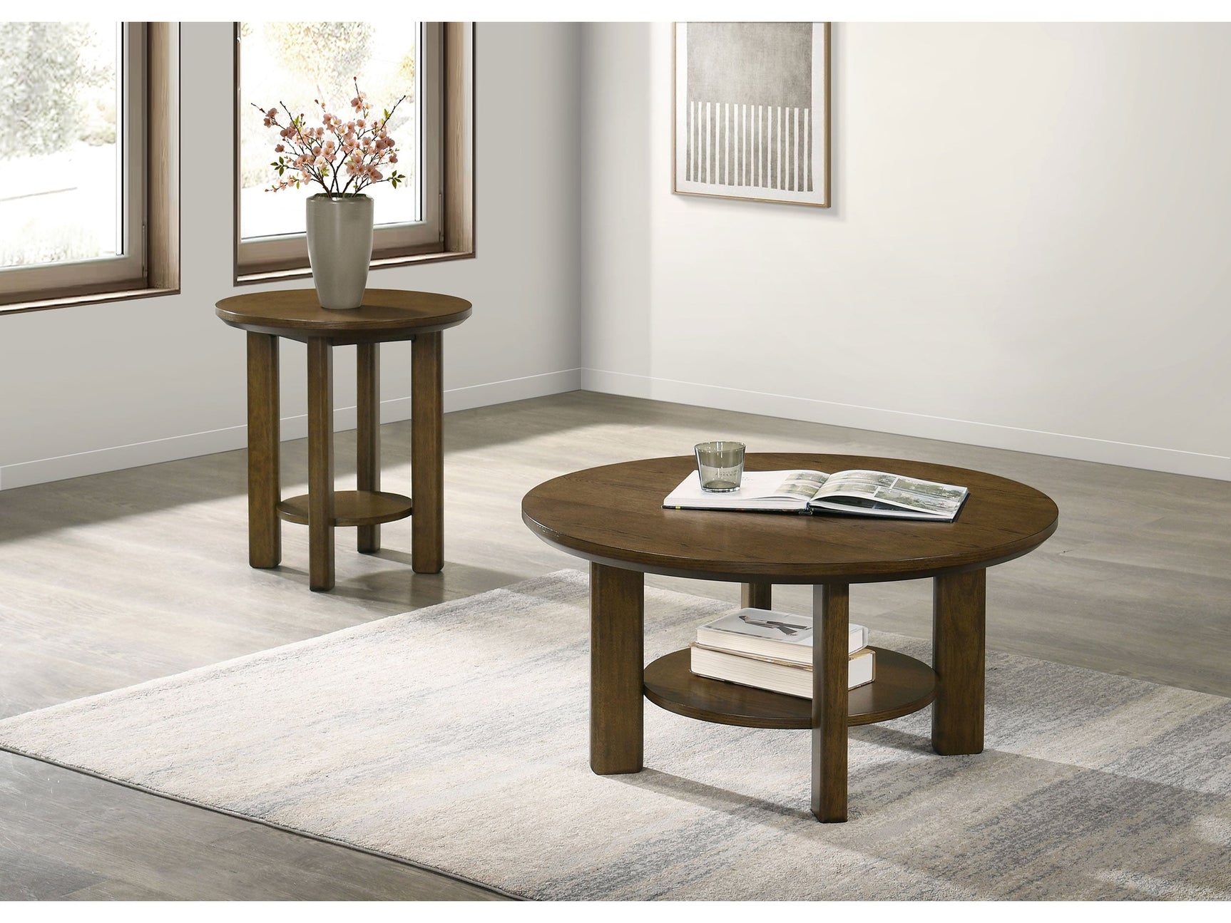 Ottowa Brown 2-piece Round Wood Coffee Table Set - Ornate Home