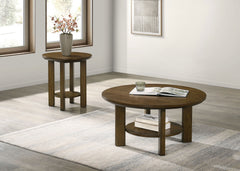 Ottowa Brown 22-Inch Round Wood Side End Table with Shelf - Ornate Home