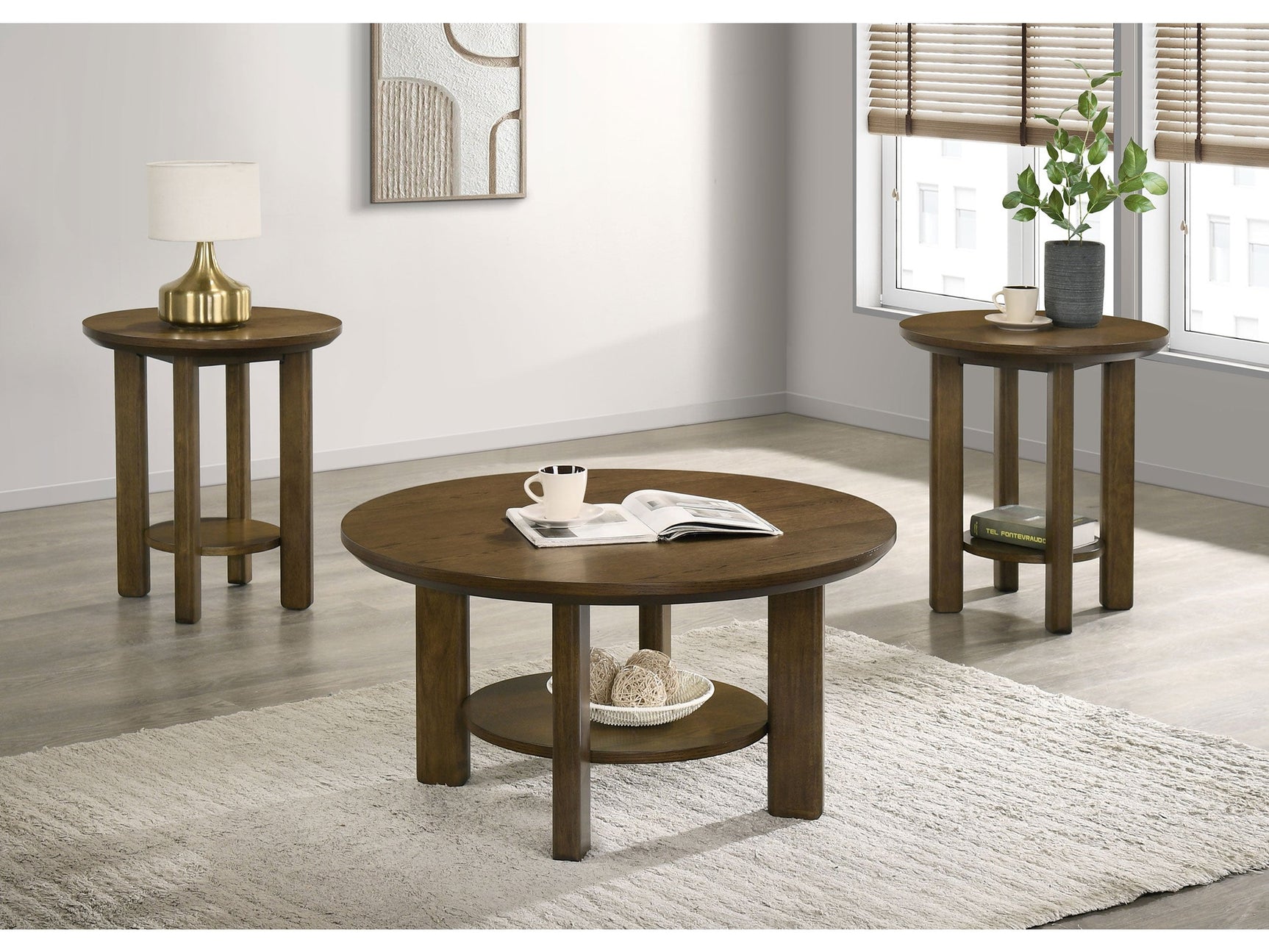 Ottowa Brown 3-piece Round Wood Coffee Table Set - Ornate Home