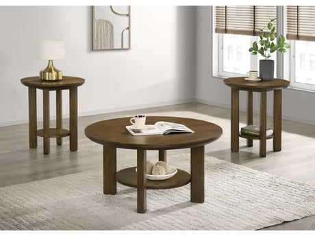 Ottowa Brown 3-piece Round Wood Coffee Table Set - Ornate Home