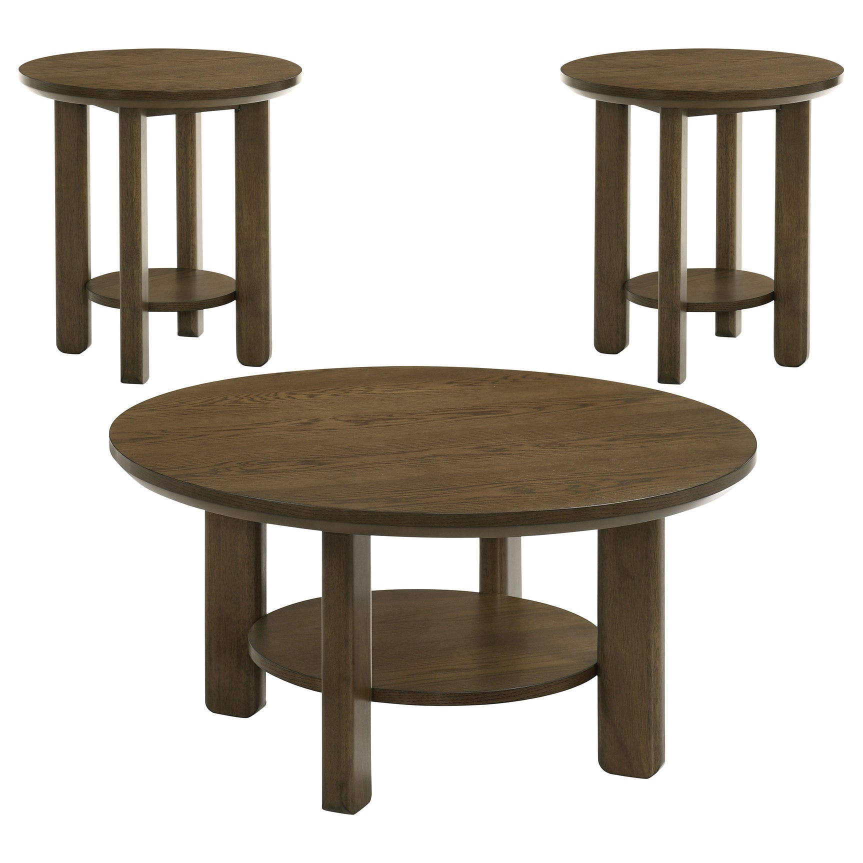 Ottowa Brown 3-piece Round Wood Coffee Table Set - Ornate Home