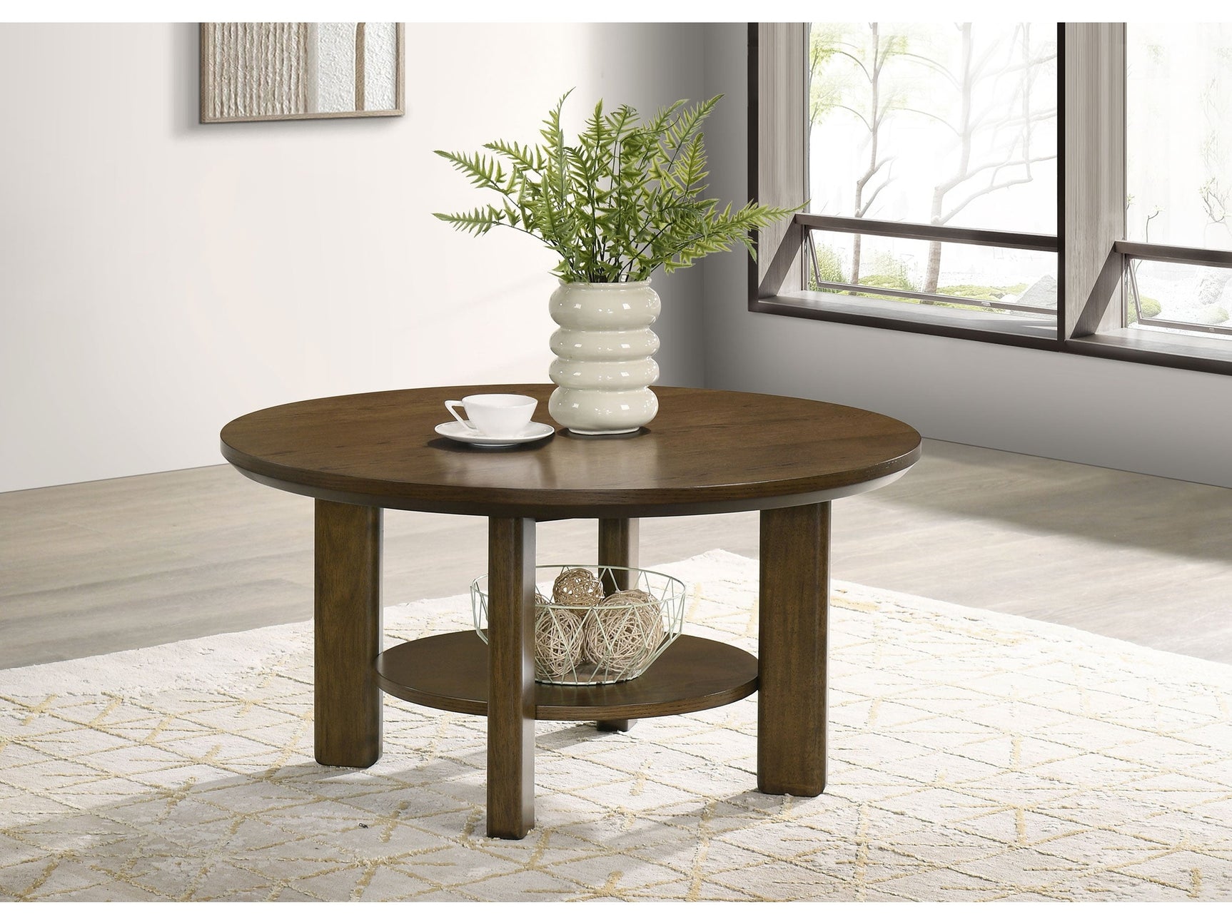 Ottowa Brown 35-inch Round Wood Cocktail Coffee Table - Ornate Home