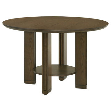 Ottowa Brown 47-inch Round Wood Dining Table with Shelf - Ornate Home