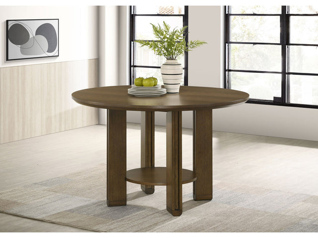 Ottowa Brown 47-inch Round Wood Dining Table with Shelf - Ornate Home