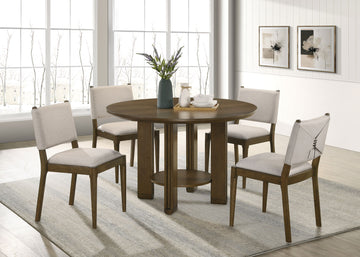 Ottowa Brown 47-inch Round Wood Dining Table with Shelf - Ornate Home