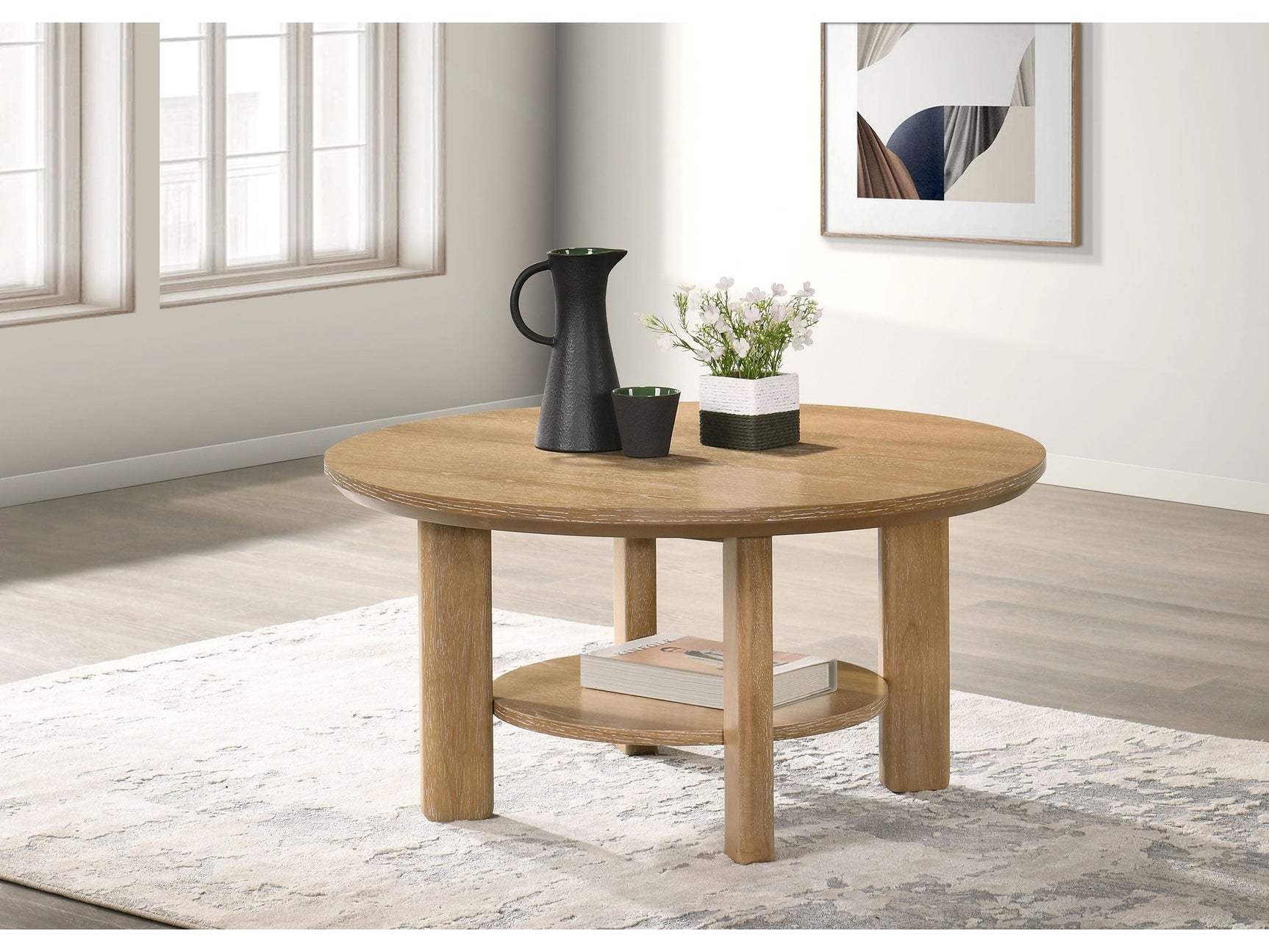 Ottowa Light Oak 36-inch Round Wood Cocktail Coffee Table - Ornate Home