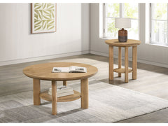 Ottowa Washed Oak 2-piece Round Wood Coffee Table Se - Ornate Home