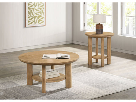 Ottowa Washed Oak 2-piece Round Wood Coffee Table Se - Ornate Home