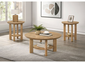 Ottowa Washed Oak 3-piece Round Wood Coffee Table Set - Ornate Home