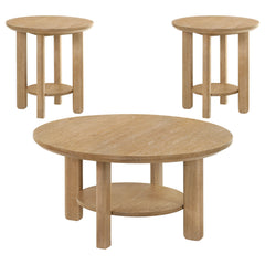 Ottowa Washed Oak 3-piece Round Wood Coffee Table Set - Ornate Home