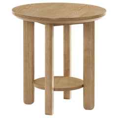 Ottowa Washed Oak Round Wood Side End Table with Shelf - Ornate Home