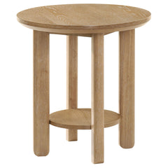 Ottowa Washed Oak Round Wood Side End Table with Shelf - Ornate Home