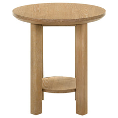 Ottowa Washed Oak Round Wood Side End Table with Shelf - Ornate Home