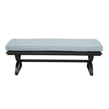 Outdoor Espresso Brown/Light Blue Aluminum Dining Bench w/ Cushion - Ornate Home