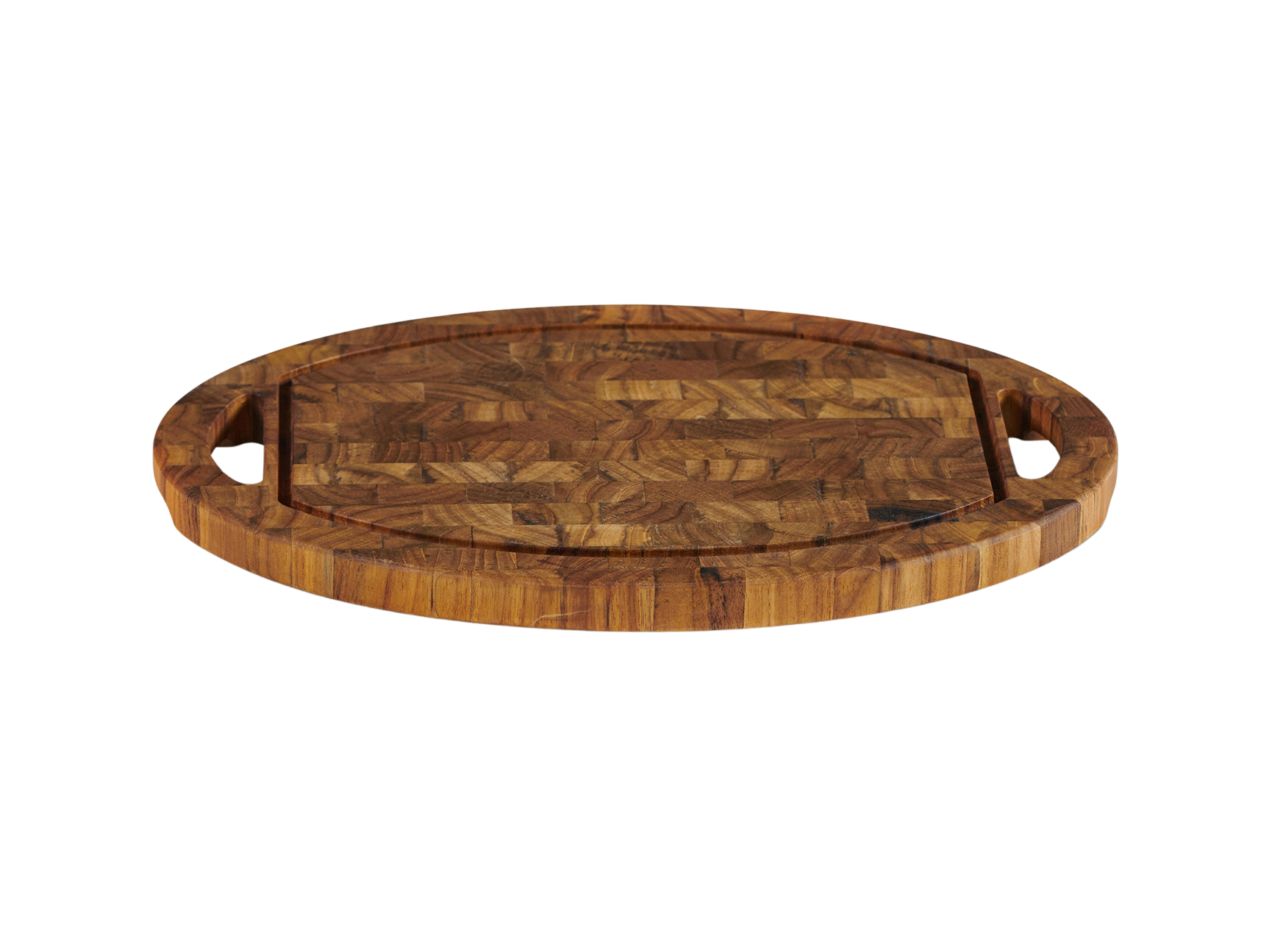 Oval Teak Cutting Board with Juice Groove and Handles - Ornate Home