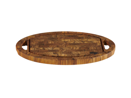 Oval Teak Cutting Board with Juice Groove and Handles - Ornate Home