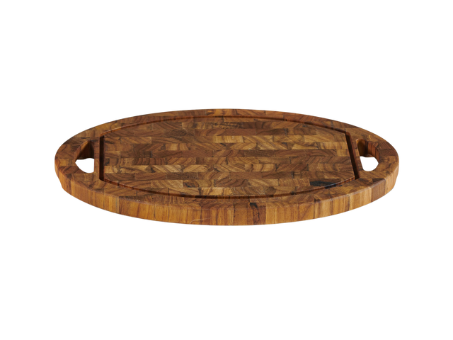 Oval Teak Cutting Board with Juice Groove and Handles - Ornate Home