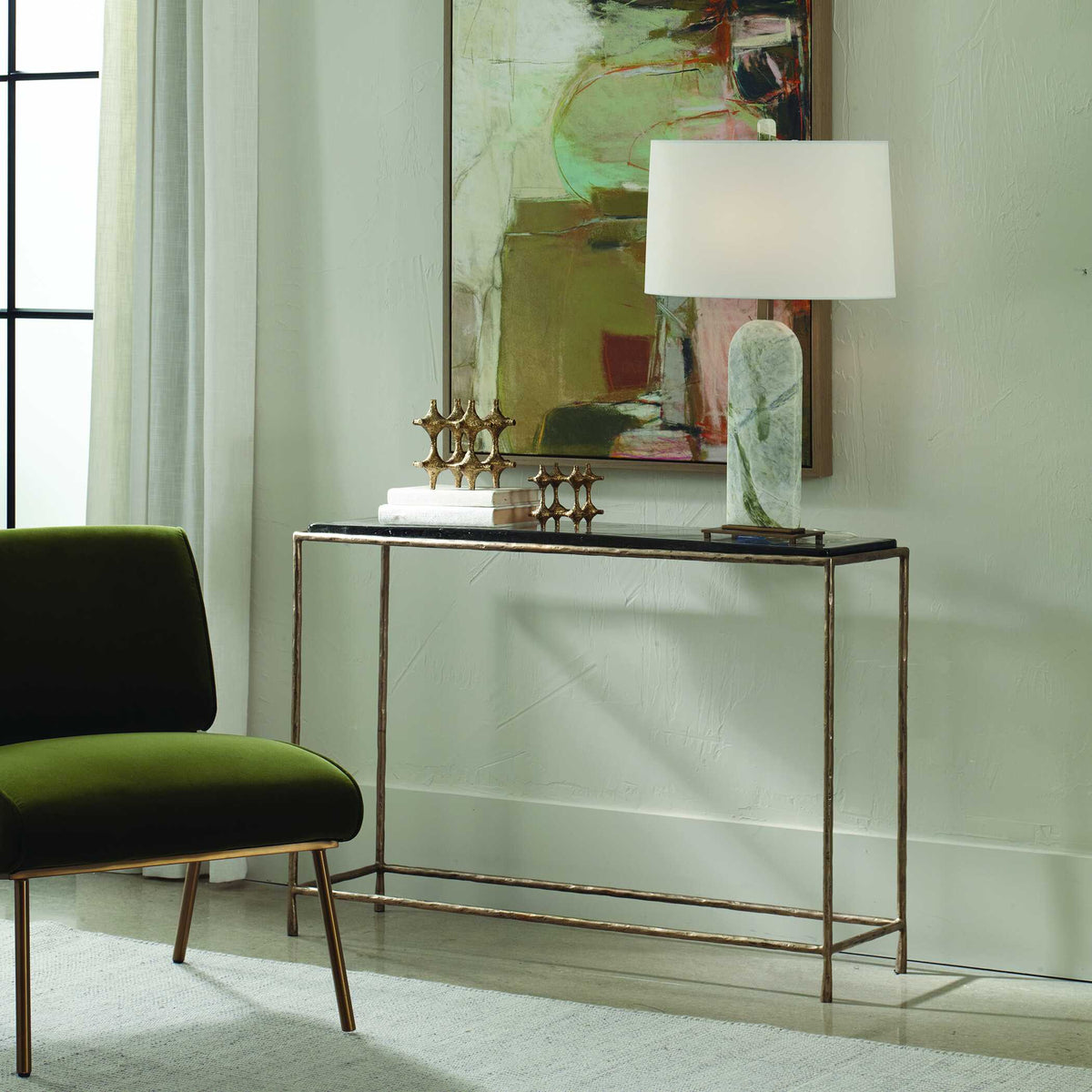Ovard Brass Minimalist Metal Console Table - Ornate Home