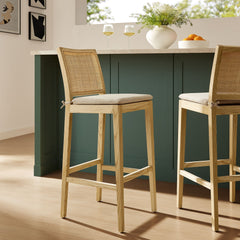 Ovard Natural Wood and Rattan Bar Stool - Ornate Home