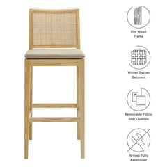 Ovard Natural Wood and Rattan Bar Stool - Ornate Home