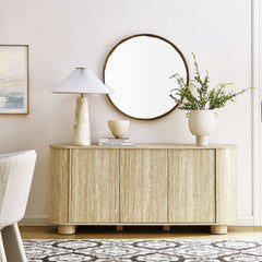 Overture 63" Oval Faux Travertine Sideboard - Ornate Home