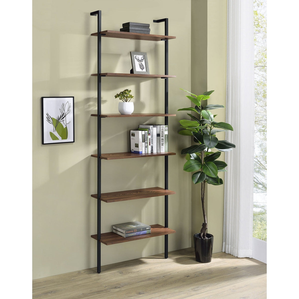 Coaster Owens Walnut 6-shelf Wall Shelf | Ornate Home