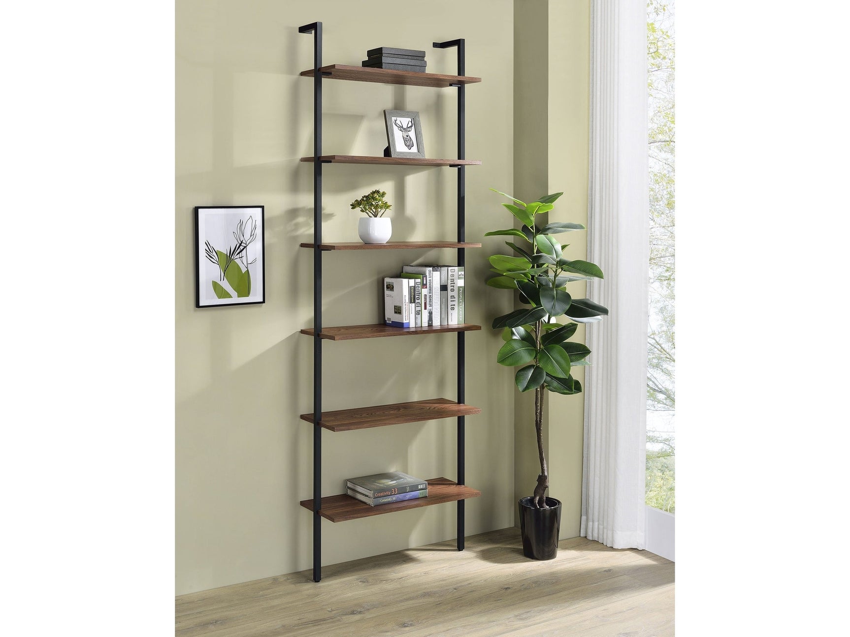 Owens Walnut 6-shelf Wall Shelf - Ornate Home
