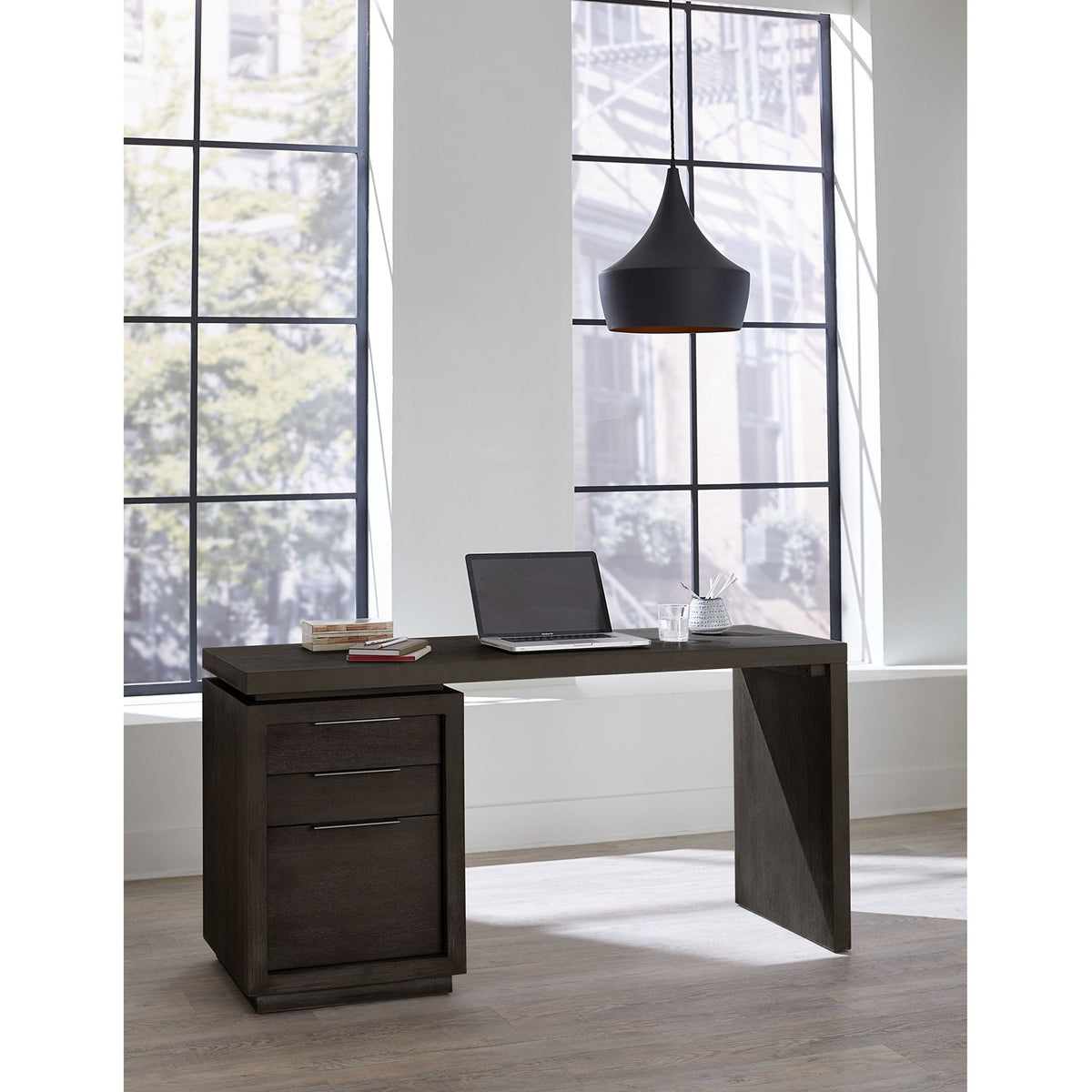 Modus Furniture Oxford Single Pedestal Desk in Basalt Grey | Ornate Home