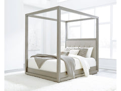 Oxford Upholstered Eastern King Canopy Bed in Mineral - Ornate Home