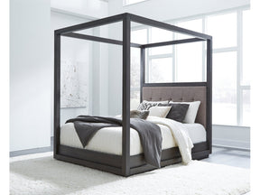 Oxford Upholstered Queen Canopy Bed in Dolphin - Ornate Home