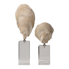 Oyster Silver/White Shell Sculptures (Set of 2) - Ornate Home