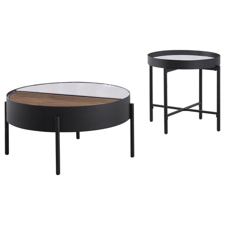 Ozella Sandy Black 2-piece Round Coffee and End Table Set - Ornate Home