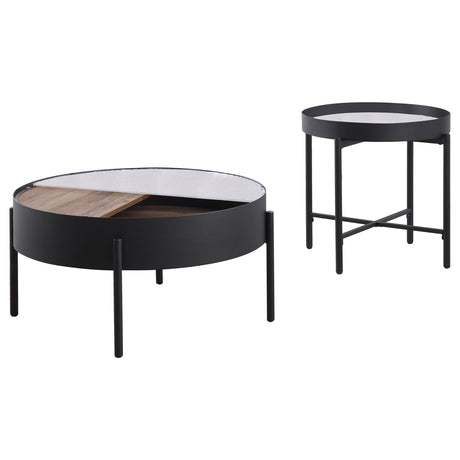 Ozella Sandy Black 2-piece Round Coffee and End Table Set - Ornate Home