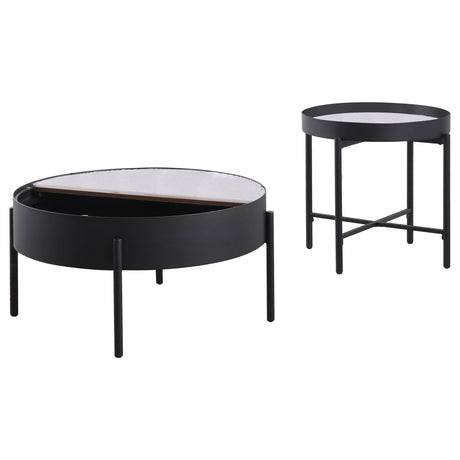 Ozella Sandy Black 2-piece Round Coffee and End Table Set - Ornate Home