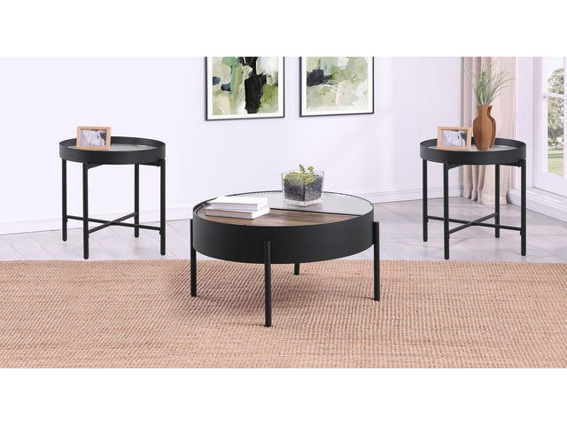 Ozella Sandy Black 3-piece Round Coffee and End Table Set - Ornate Home