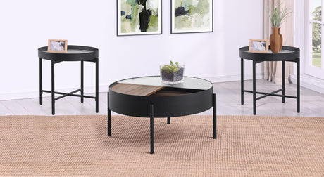 Ozella Sandy Black 3-piece Round Coffee and End Table Set - Ornate Home