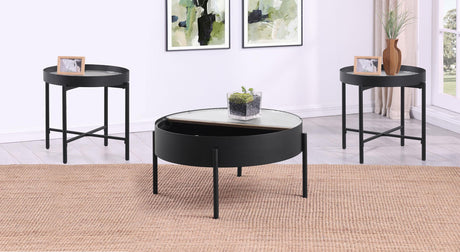 Ozella Sandy Black 3-piece Round Coffee and End Table Set - Ornate Home