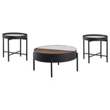 Ozella Sandy Black 3-piece Round Coffee and End Table Set - Ornate Home