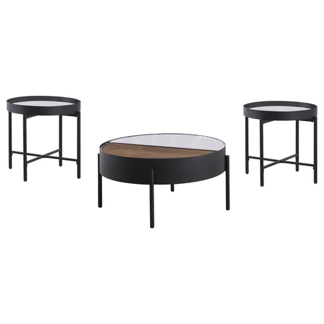 Ozella Sandy Black 3-piece Round Coffee and End Table Set - Ornate Home