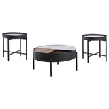 Ozella Sandy Black 3-piece Round Coffee and End Table Set - Ornate Home