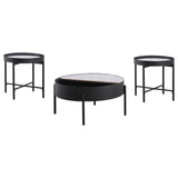 Ozella Sandy Black 3-piece Round Coffee and End Table Set - Ornate Home