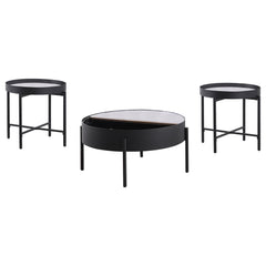 Ozella Sandy Black 3-piece Round Coffee and End Table Set - Ornate Home