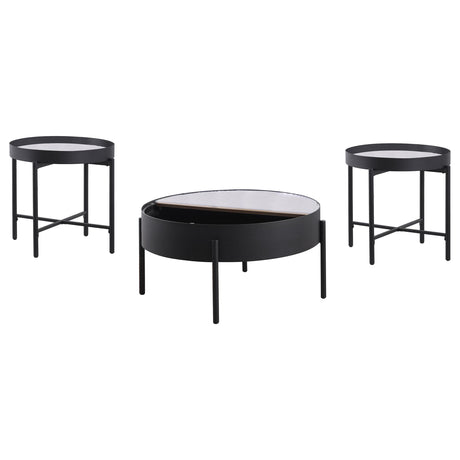 Ozella Sandy Black 3-piece Round Coffee and End Table Set - Ornate Home