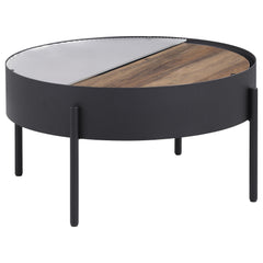 Ozella Sandy Black Round Coffee Table with Hidden Storage - Ornate Home