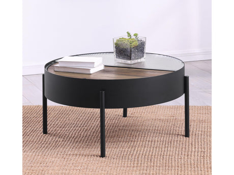 Ozella Sandy Black Round Coffee Table with Hidden Storage - Ornate Home