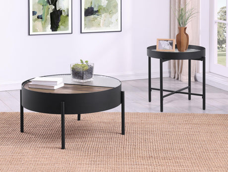 Ozella Sandy Black Round Coffee Table with Hidden Storage - Ornate Home