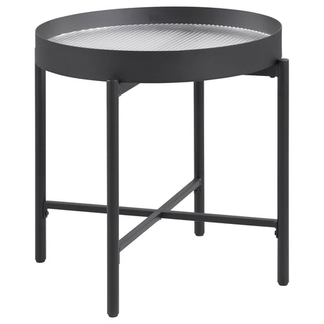 Ozella Sandy Black Round End Side Table with Recessed Top - Ornate Home