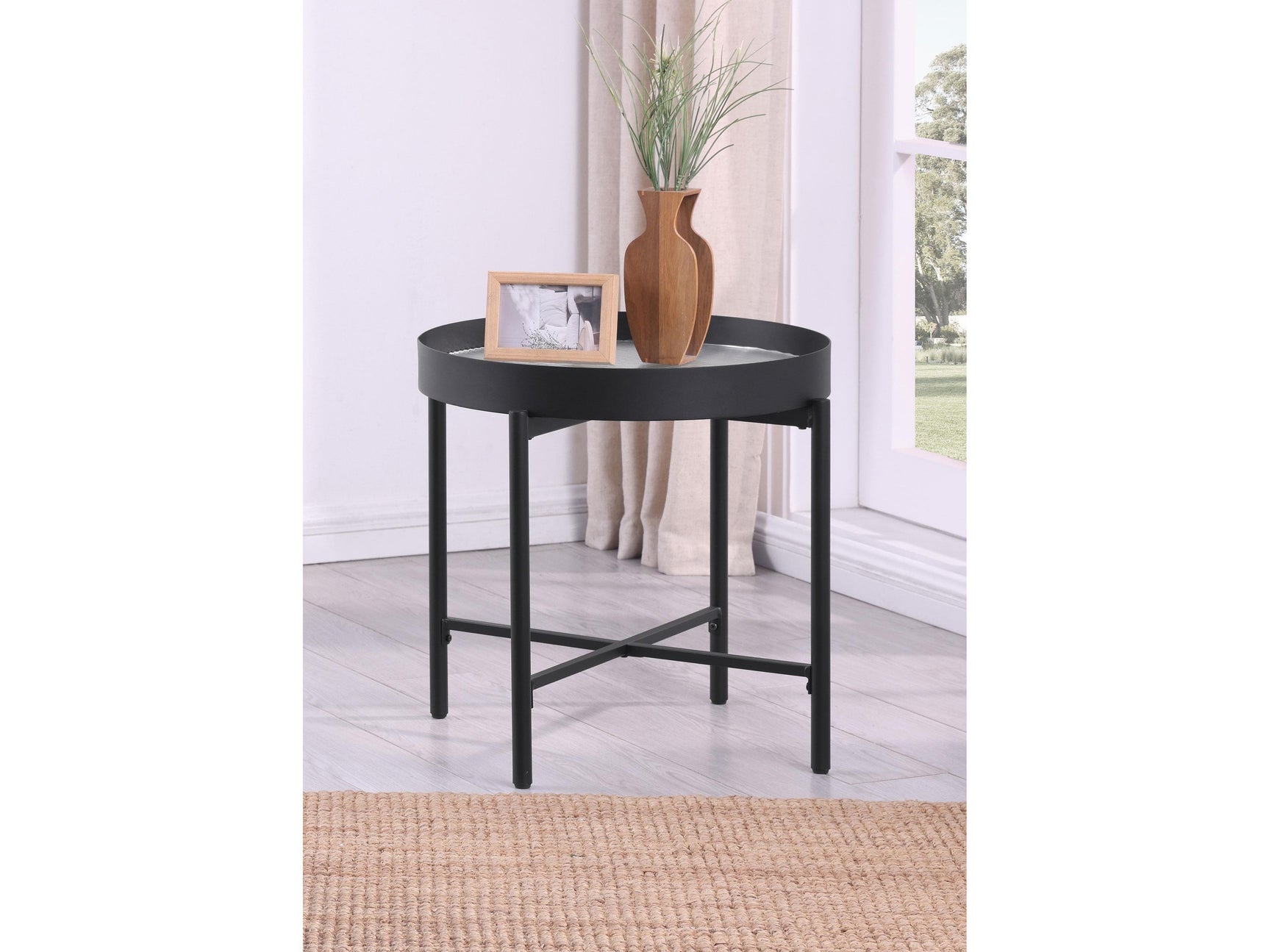 Ozella Sandy Black Round End Side Table with Recessed Top - Ornate Home