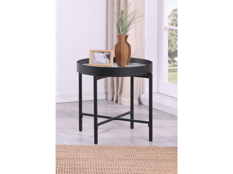 Ozella Sandy Black Round End Side Table with Recessed Top - Ornate Home