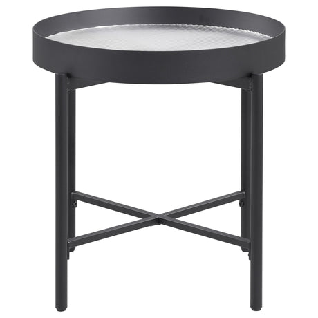 Ozella Sandy Black Round End Side Table with Recessed Top - Ornate Home